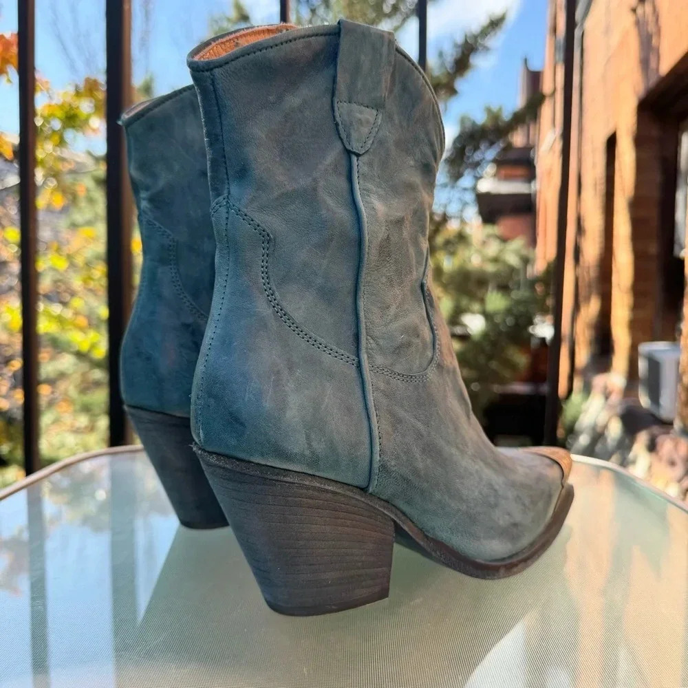 New Free People Brayden Western Leather Ankle Boots Blue 6.5 - Picture 10 of 12